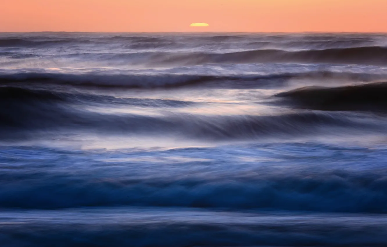 Photo wallpaper the sky, water, the sun, sunset, orange, blue, the ocean, the evening