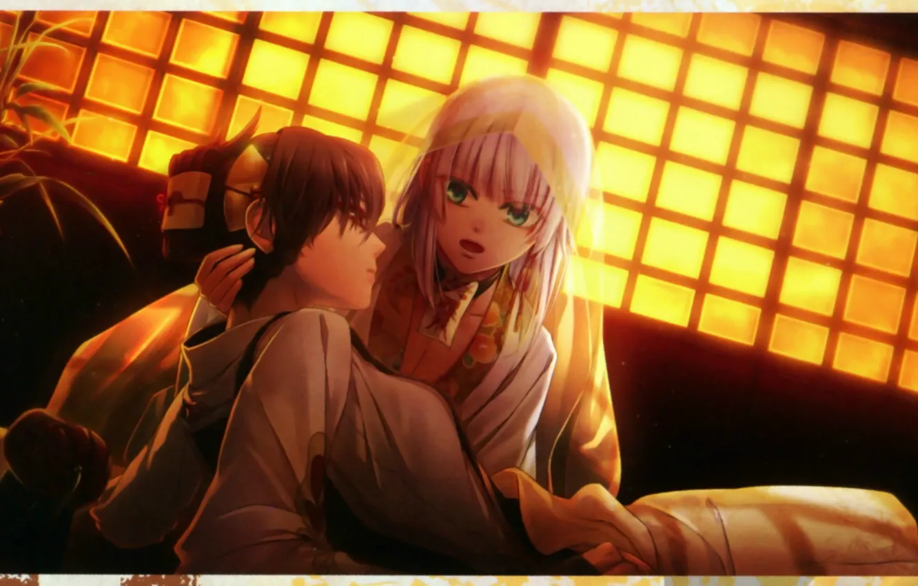 Photo wallpaper light, room, window, hairstyle, two, transparent fabric, yukina suzumori, senkinmaru