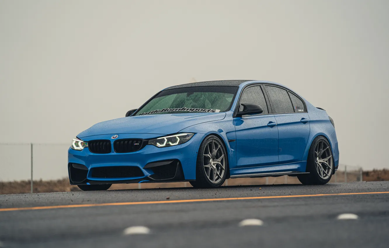 Photo wallpaper BMW, Blue, Front, BMW M3, Road