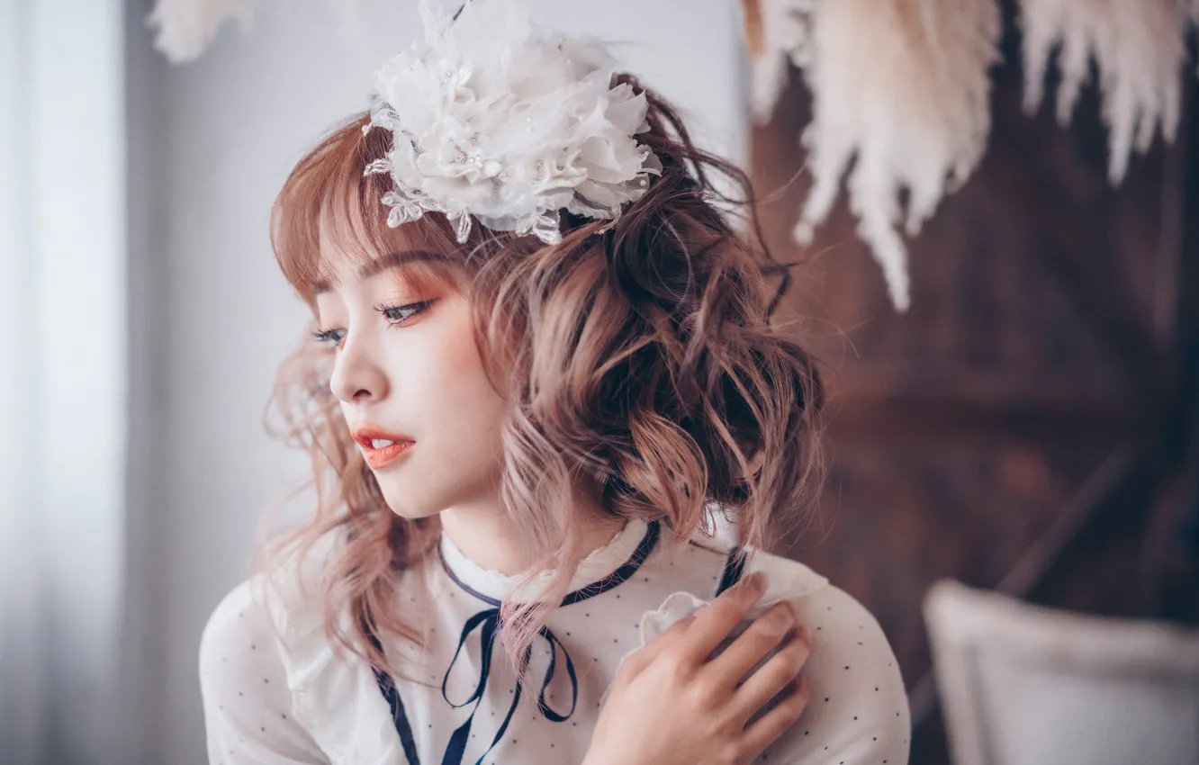 Photo wallpaper girl, face, hair, portrait, Asian