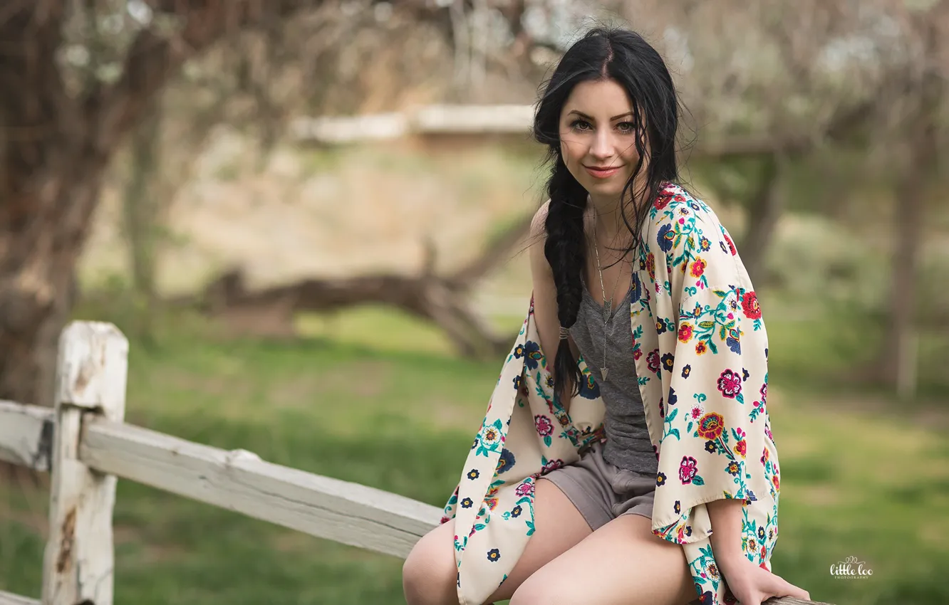 Photo wallpaper look, girl, the fence