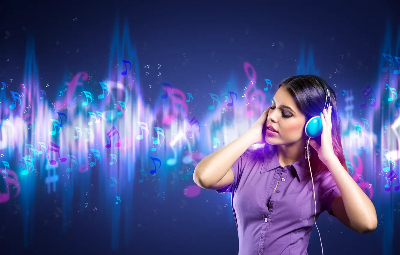 Photo wallpaper girl, music, background, headphones, ringtones