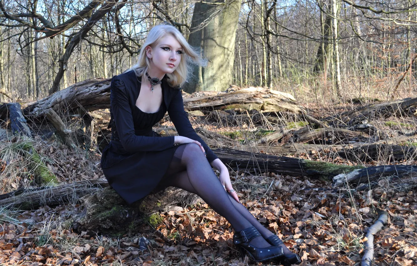 Photo wallpaper autumn, forest, nature, blonde, tights, legs, spring, Gothic