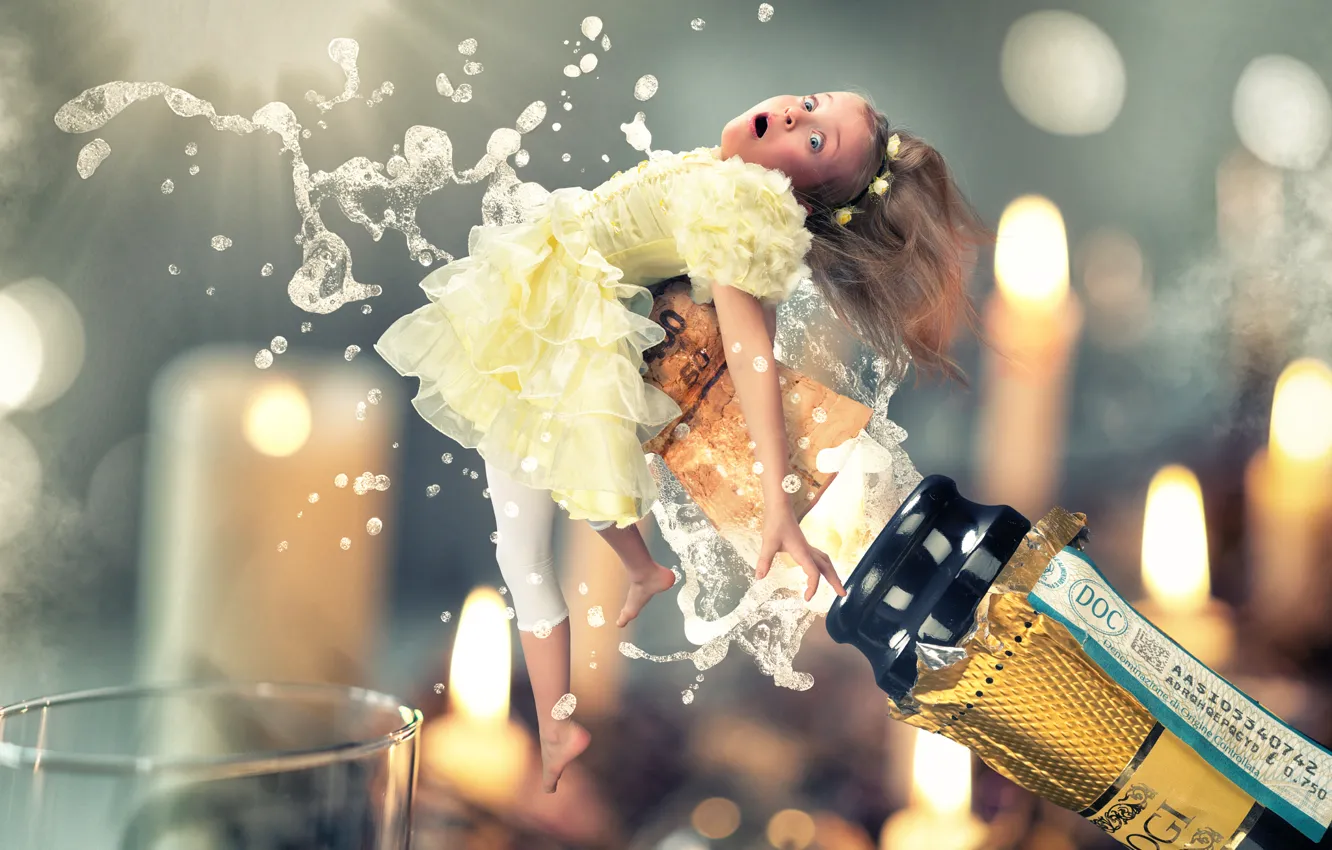 Photo wallpaper girl, tube, champagne, Happy New Year 2016