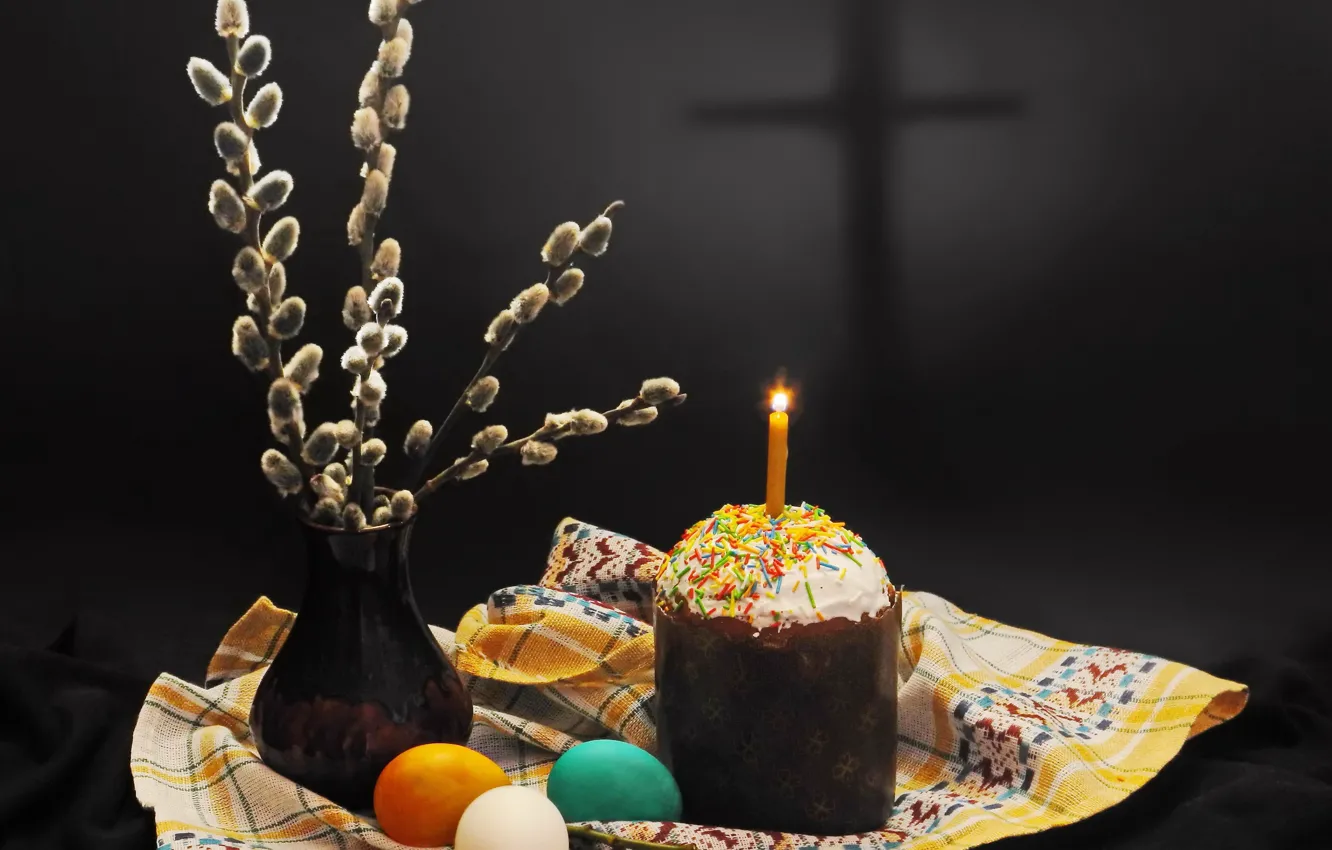 Photo wallpaper eggs, Easter, cake