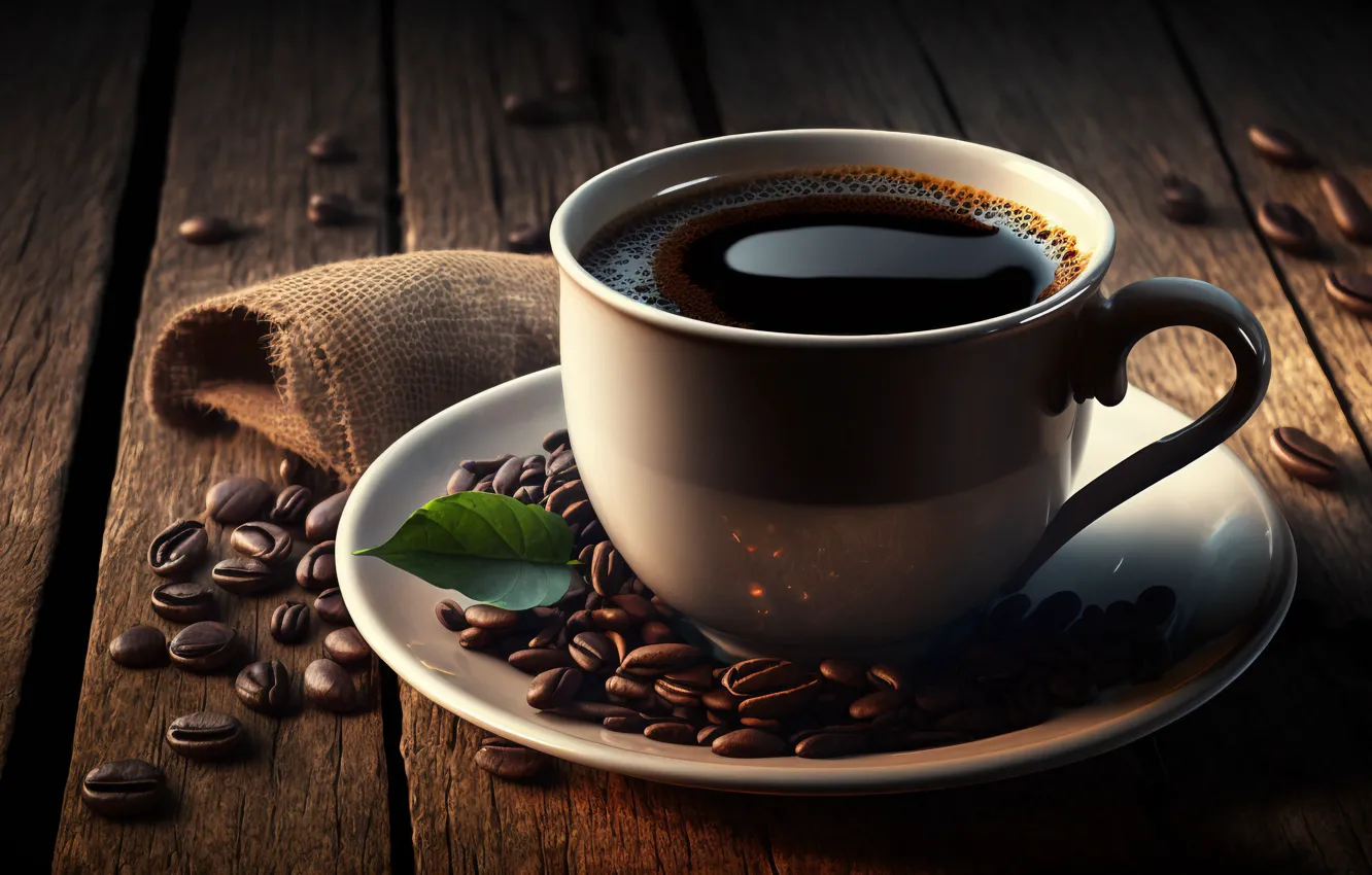 Photo wallpaper the dark background, table, Board, coffee, mug, Cup, drink, placer