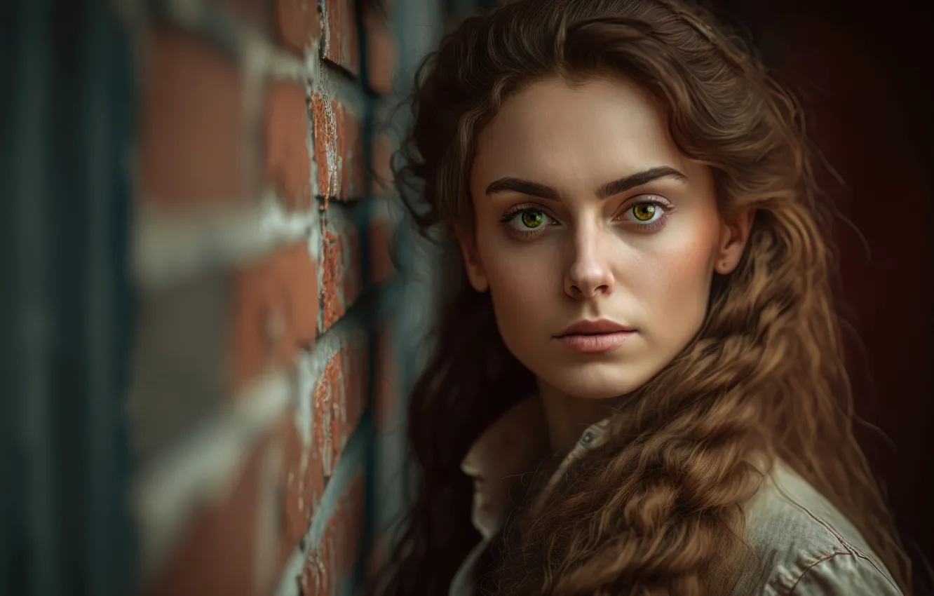 Photo wallpaper look, face, portrait, face, brick wall, look, portrait, hairstyle
