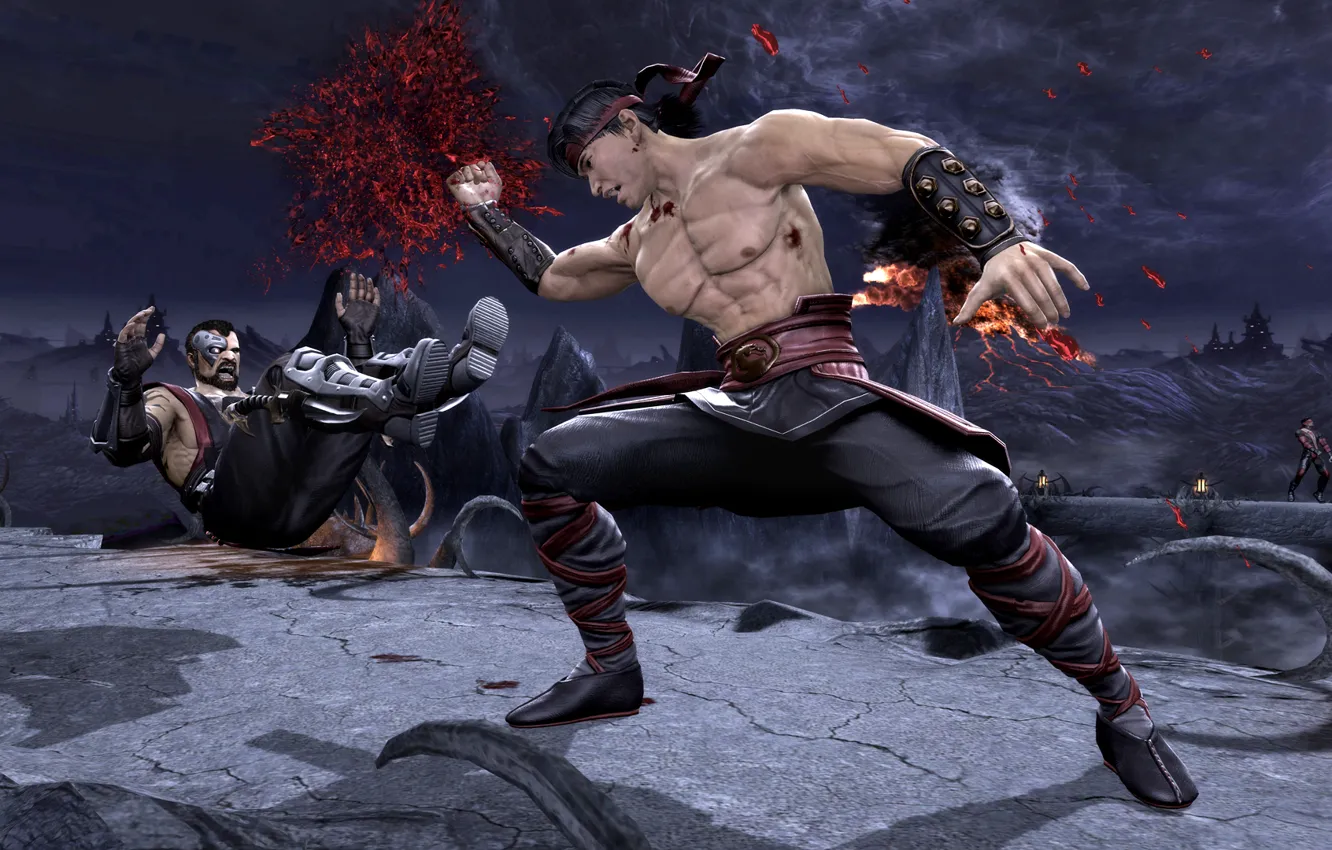Photo wallpaper blow, Mortal Kombat, Liu Kang, got, Komplete Edition, Kano
