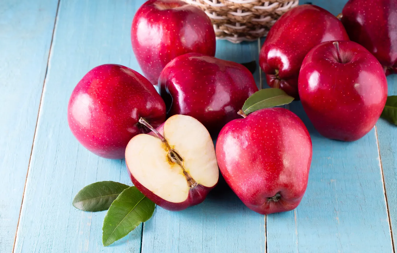 Photo wallpaper apples, red, fruit, fresh, wood, fruit, apples