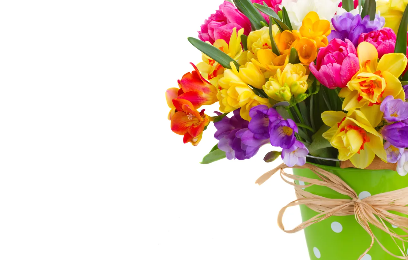 Photo wallpaper colorful, flowers, daffodils, spring, bouquet