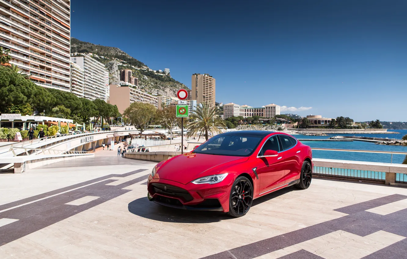 Photo wallpaper beach, resort, Tesla, Monaco, Model S, 2015, Elizabeth