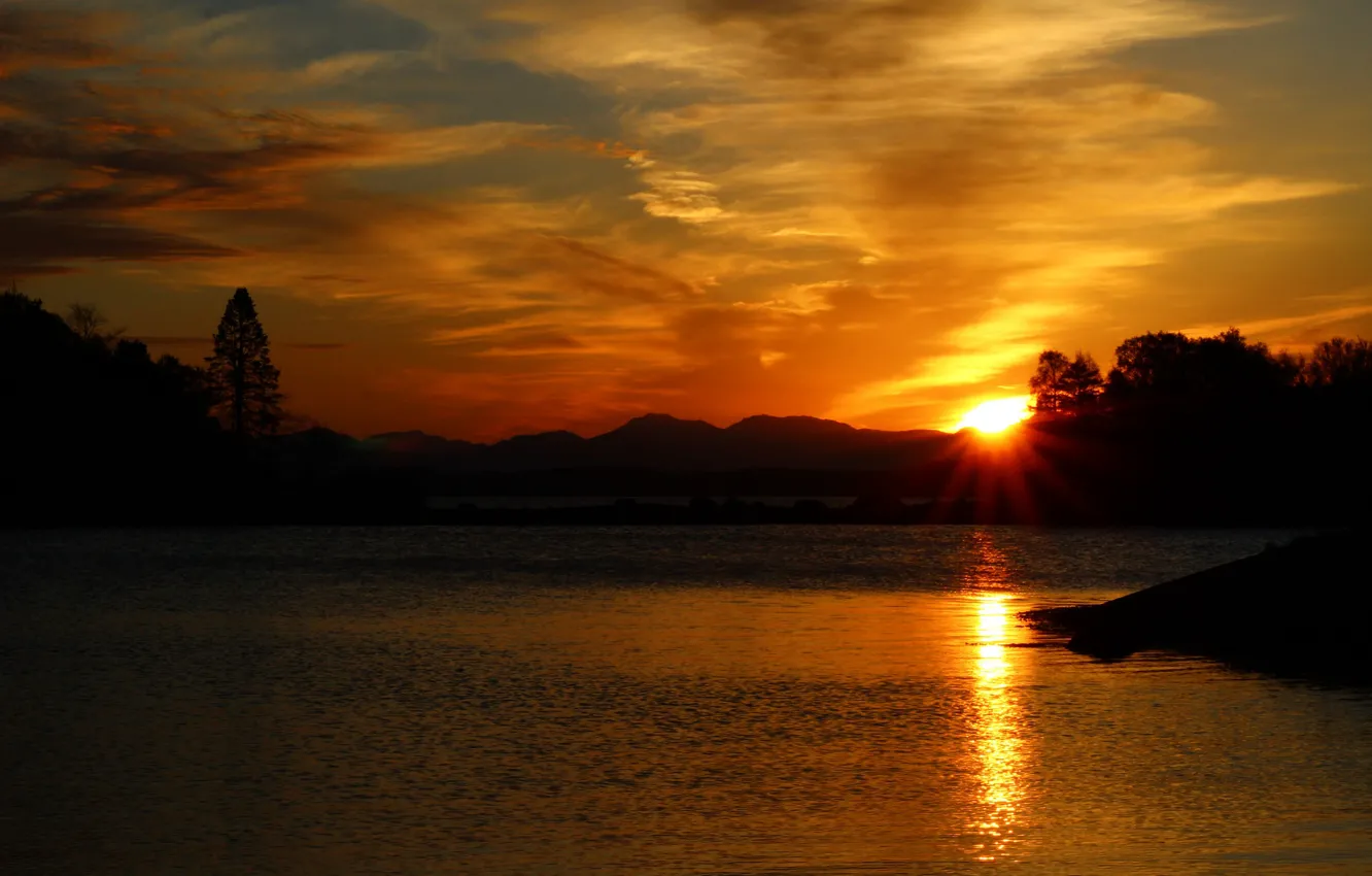 Photo wallpaper the sky, landscape, sunset, beauty, pond