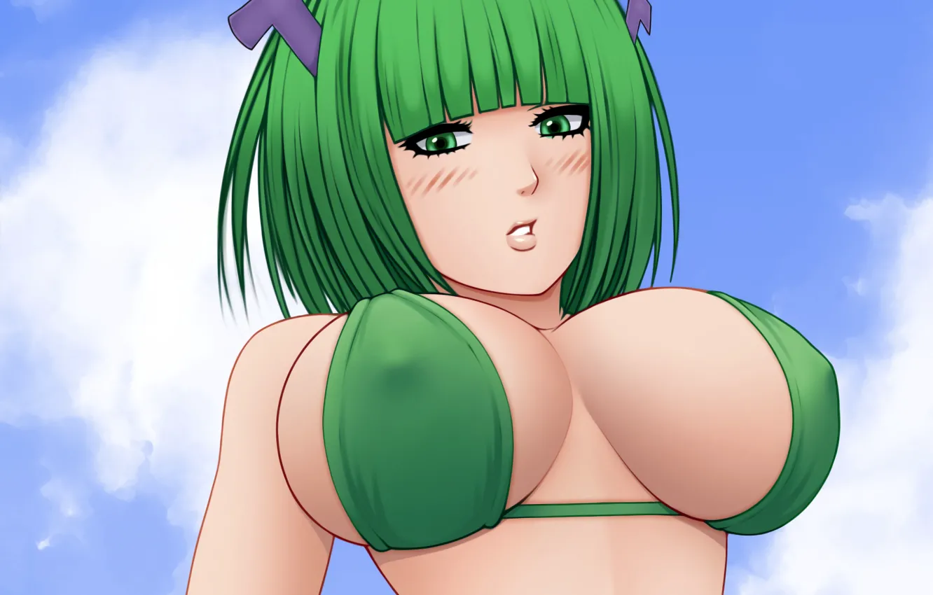 Photo wallpaper girl, sexy, cleavage, boobs, anime, beautiful, short hair, pretty