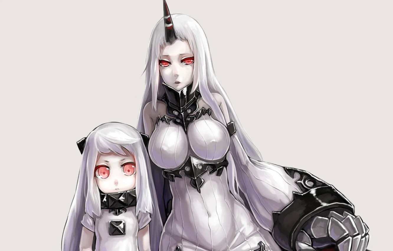 Photo wallpaper girl, the game, art, beauty, girl, horns, red eyes, anime