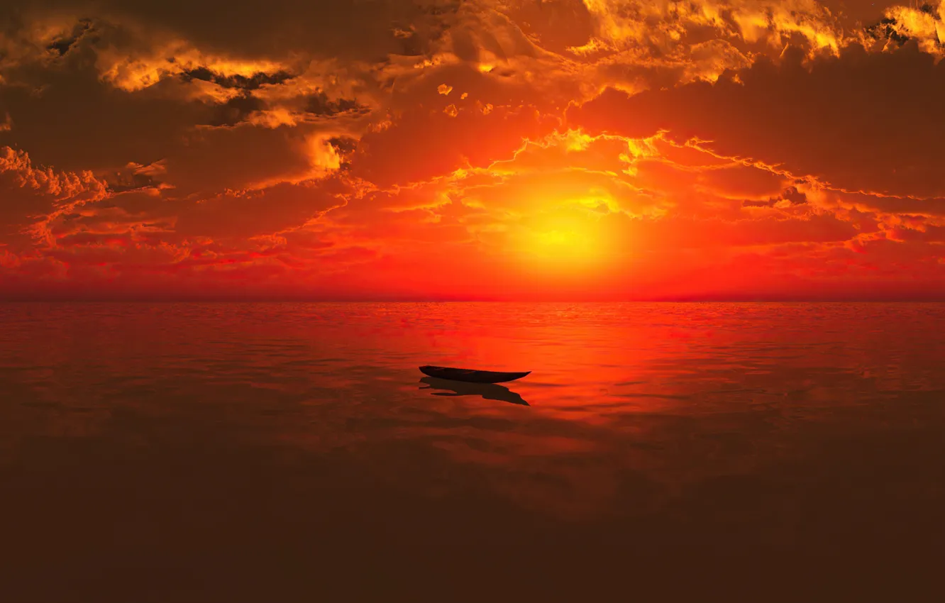 Photo wallpaper sea, clouds, boat, beauty, space, sea, sunset, sunset