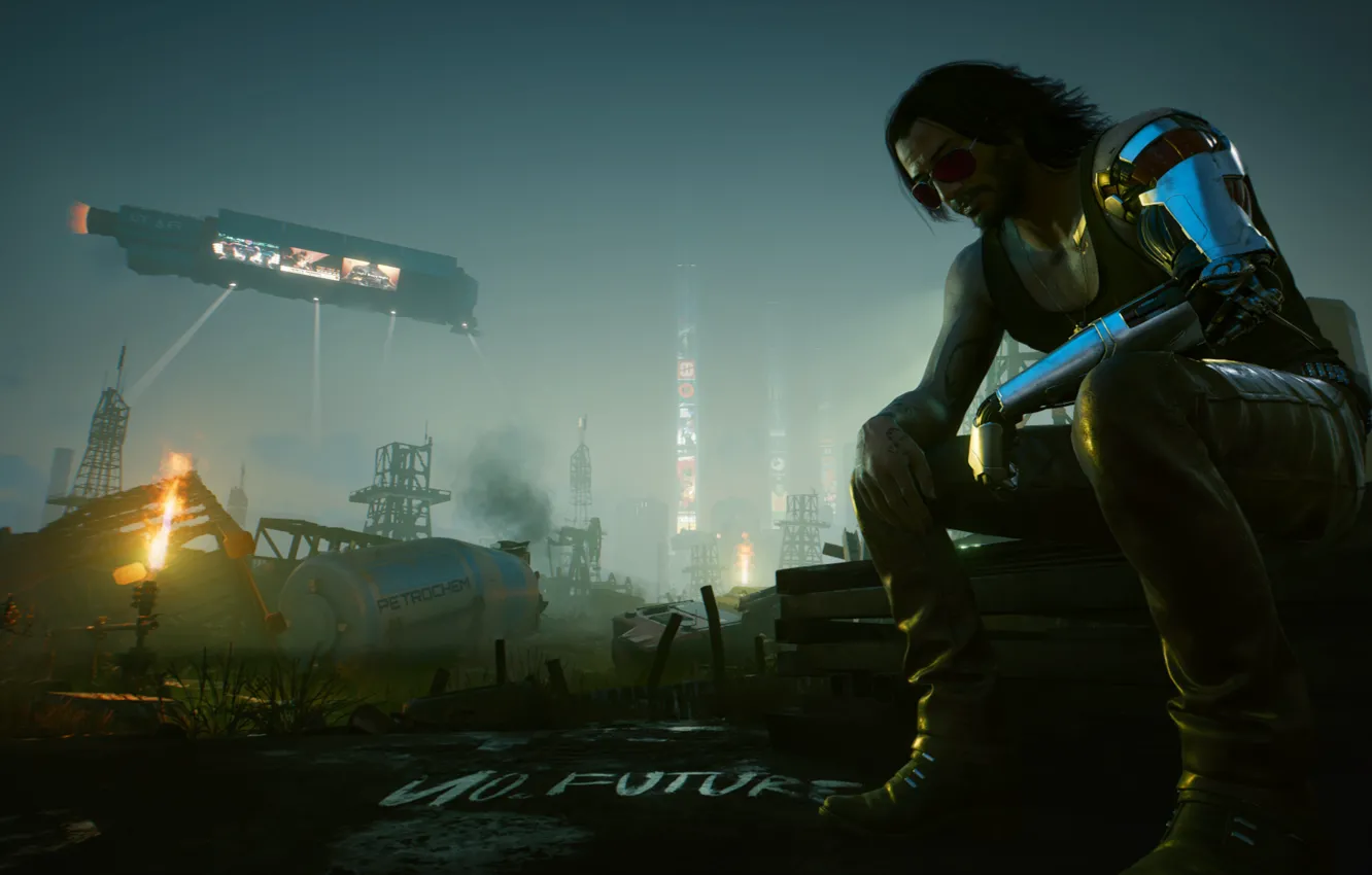 Photo wallpaper street, cyborg, night city, Cyberpunk 2077, Silverhand
