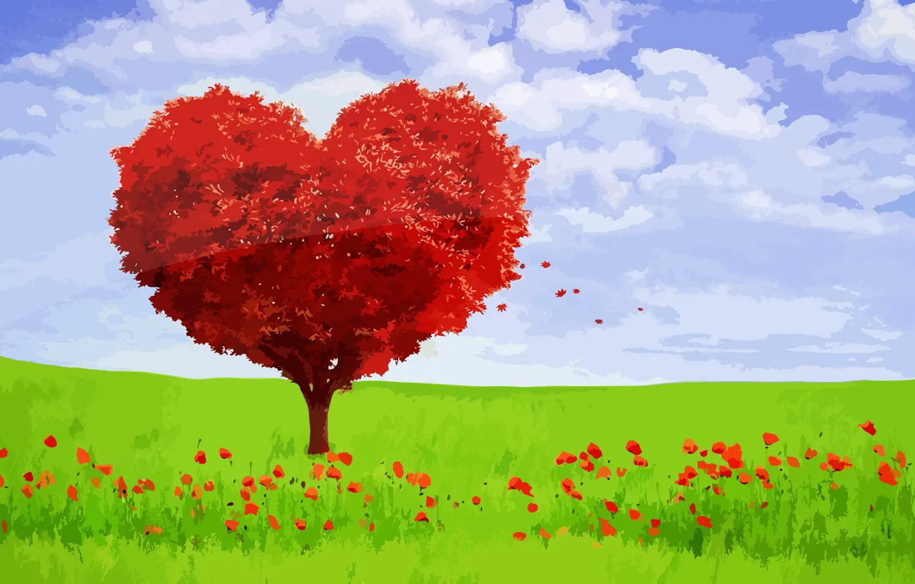 Photo wallpaper love, landscape, mood, feelings, Valentine, romantic, tree heart