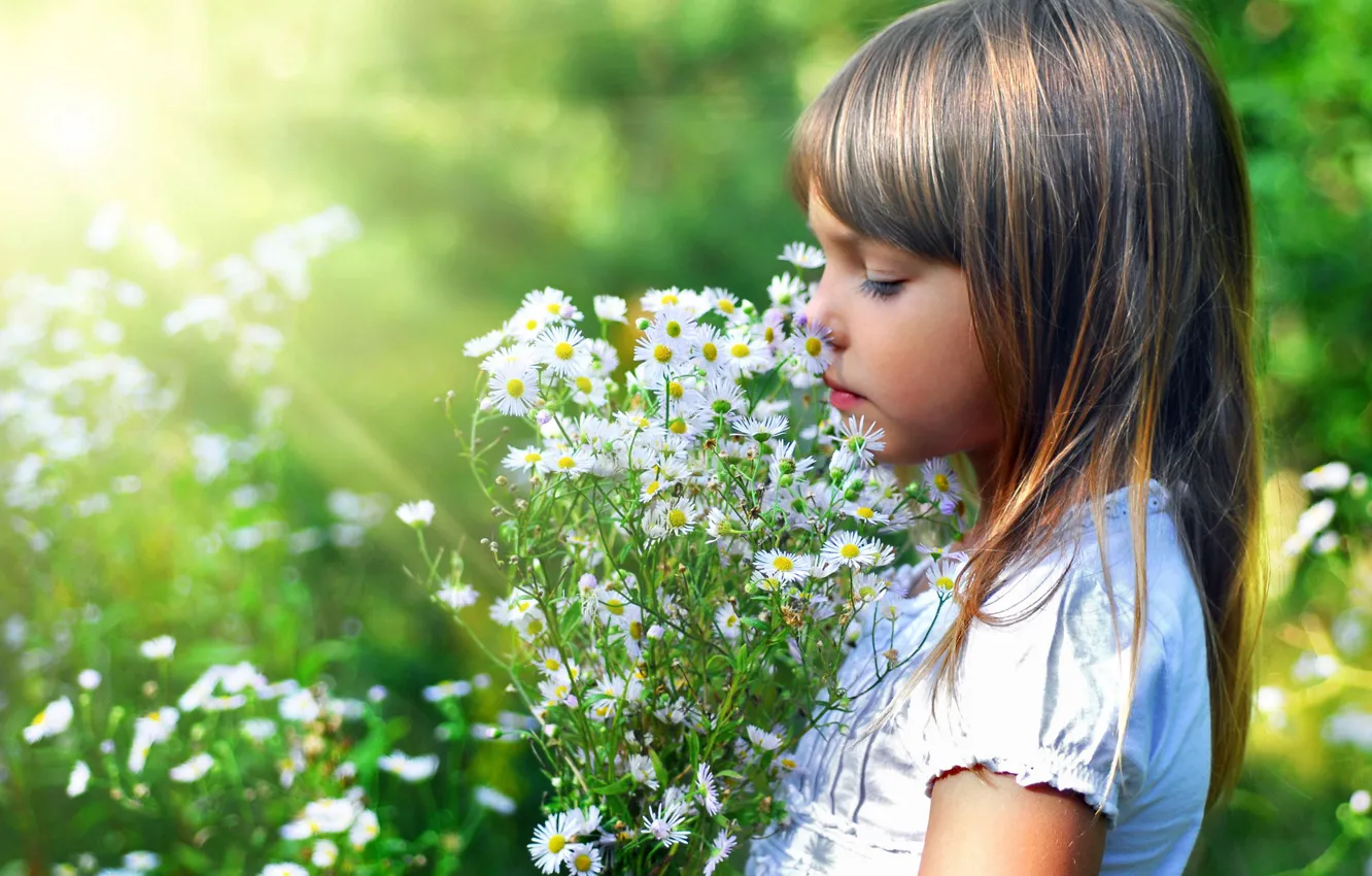 Photo wallpaper flowers, beauty, girl