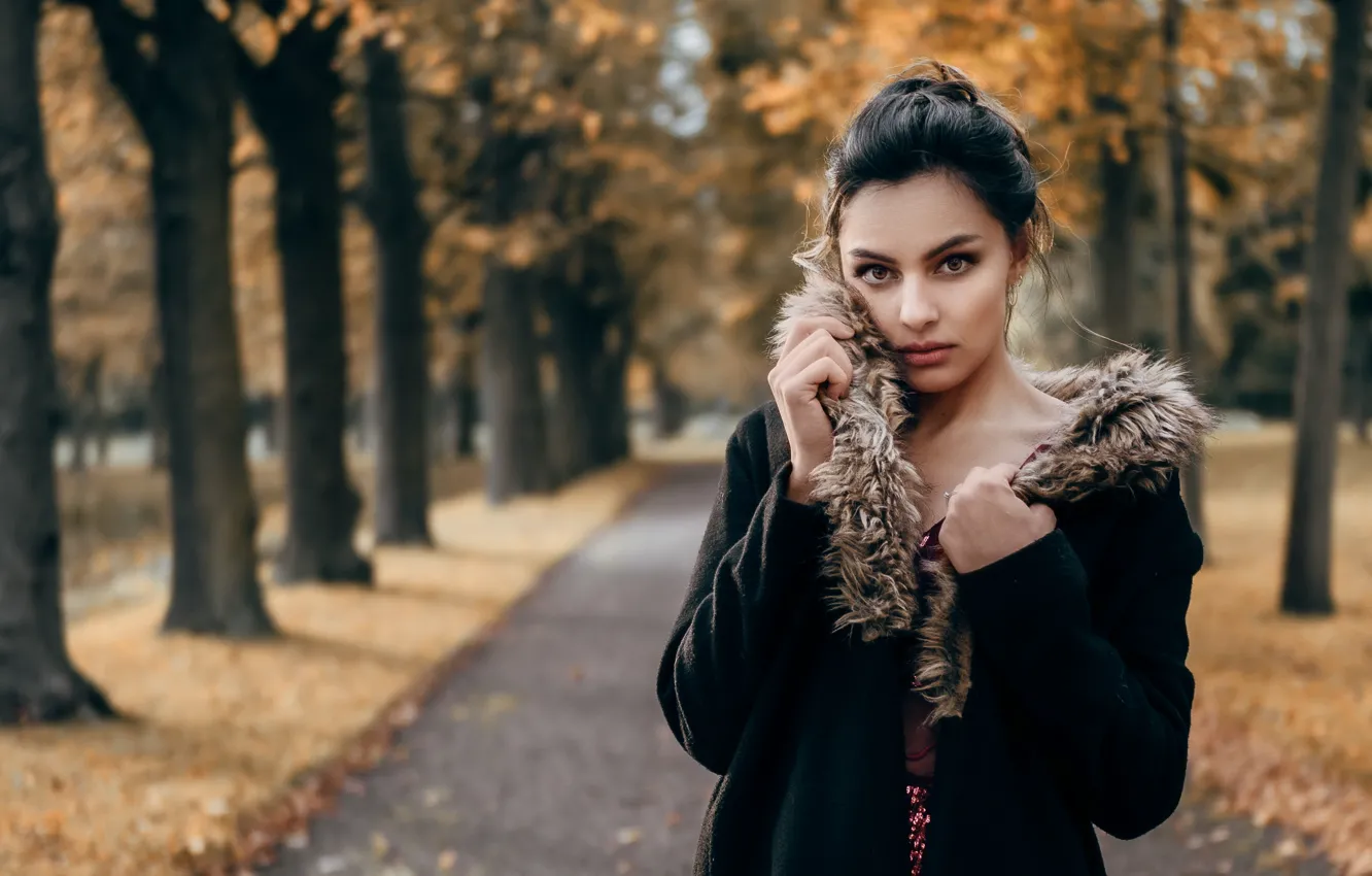 Photo wallpaper autumn, girl, portrait, model, Sarah S.