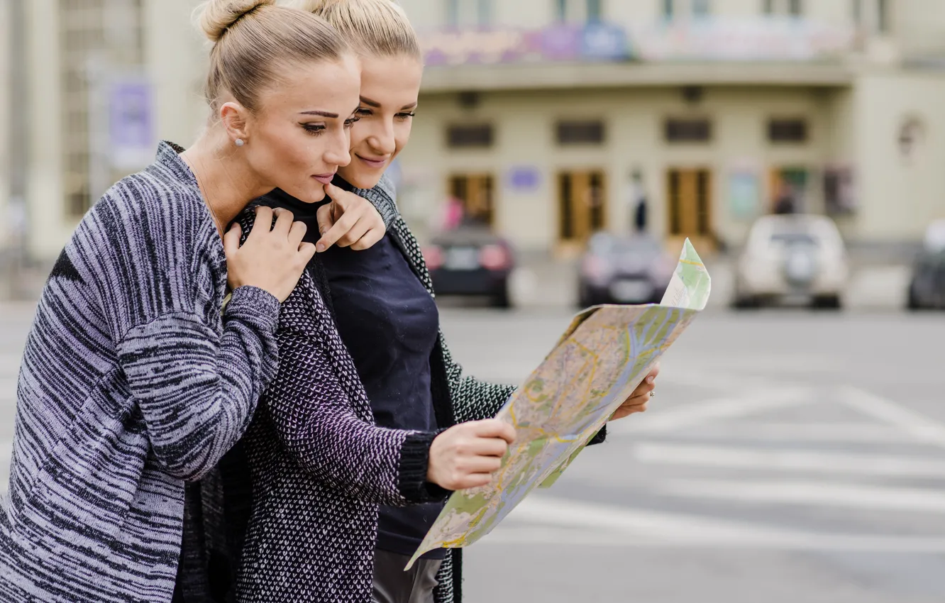 Photo wallpaper girl, the city, map