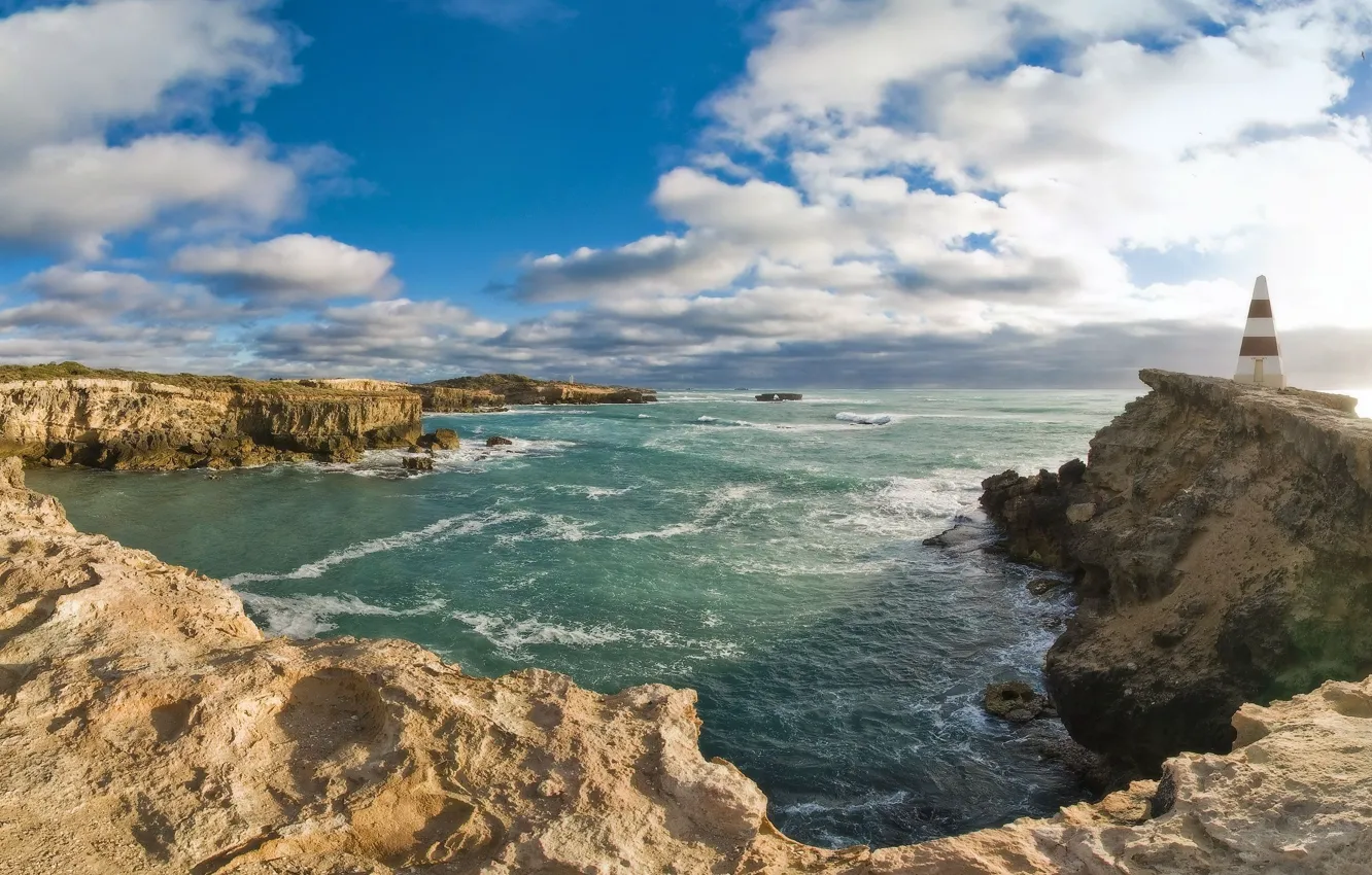 Photo wallpaper water, landscape, nature, stones, rocks, lighthouse