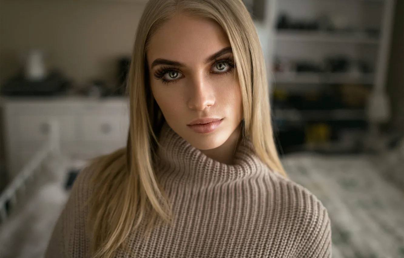 Photo wallpaper girl, green eyes, long hair, photo, model, bokeh, lips, face