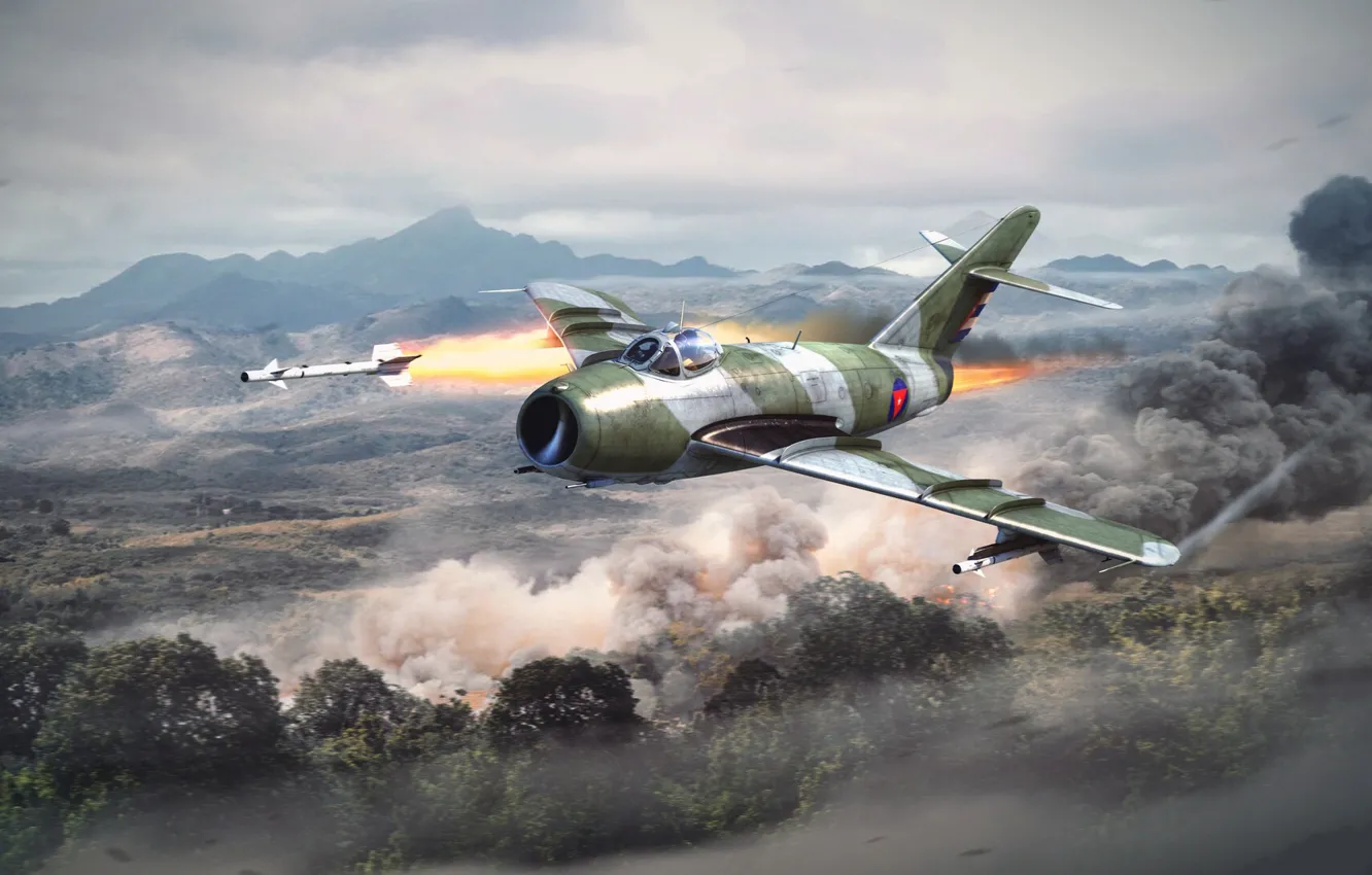 Photo wallpaper nature, smoke, rocket, the plane, War Thunder, Warplane