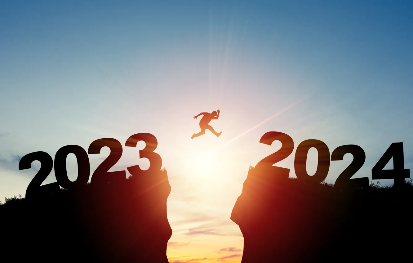Photo wallpaper rock, jump, happy new year, New Year, mounatin, 2024, 2024 year
