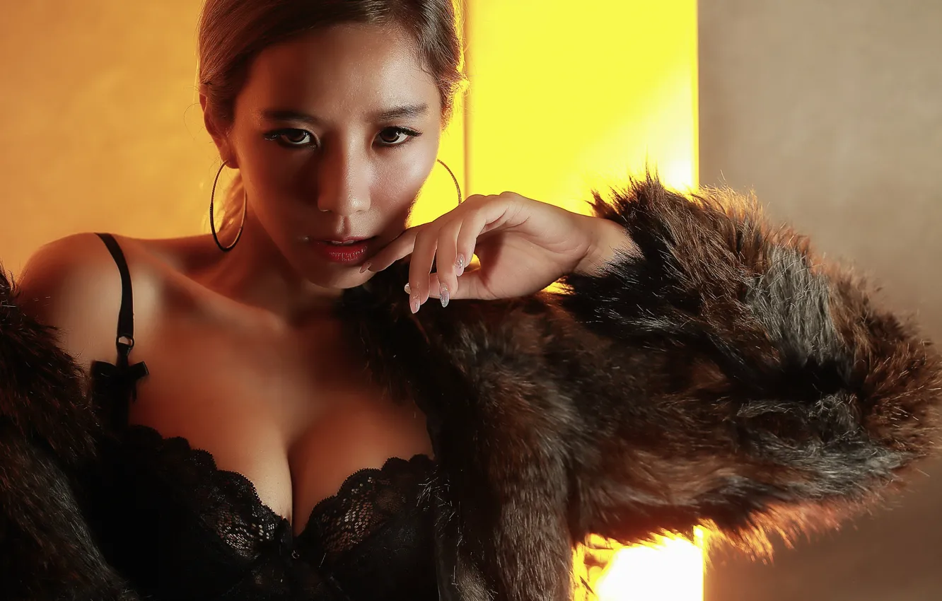 Photo wallpaper chest, look, hands, coat, Asian, bra