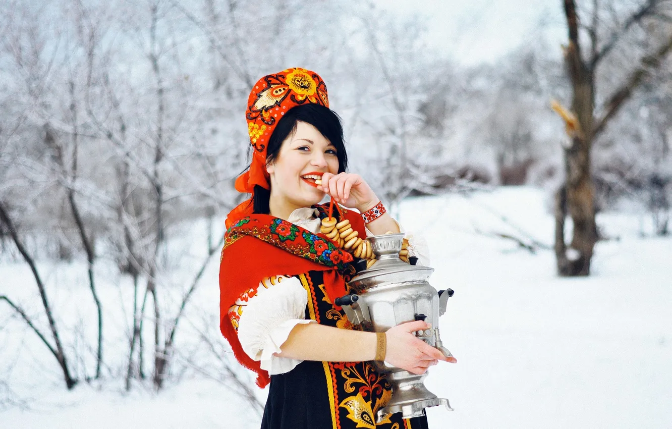 Photo wallpaper girl, snow, photographer, samovar, photography, photographer, Elena Umrihina