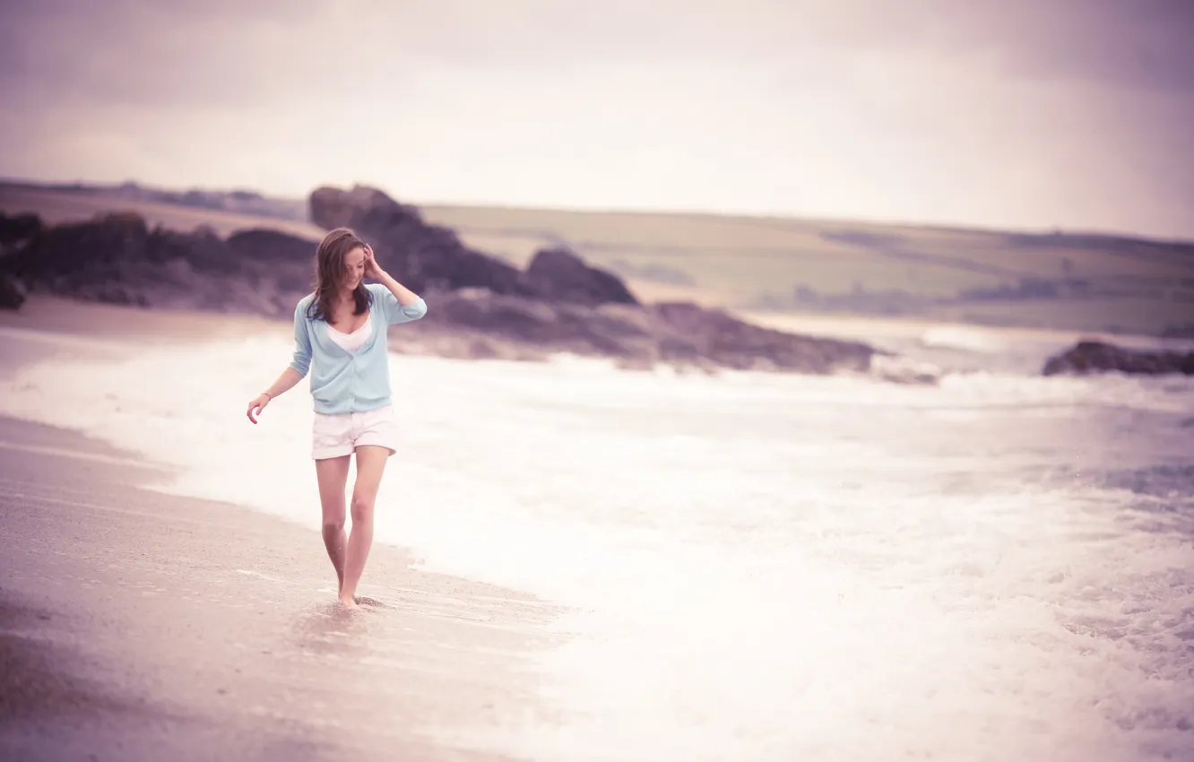 Photo wallpaper sea, beach, smile, mood, walk