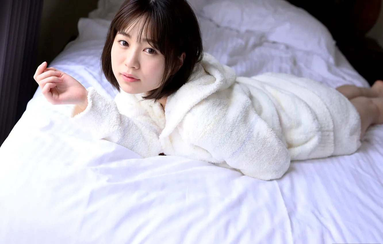 Photo wallpaper woman, beautiful, model, pretty, bed, asian, japanese, lying down