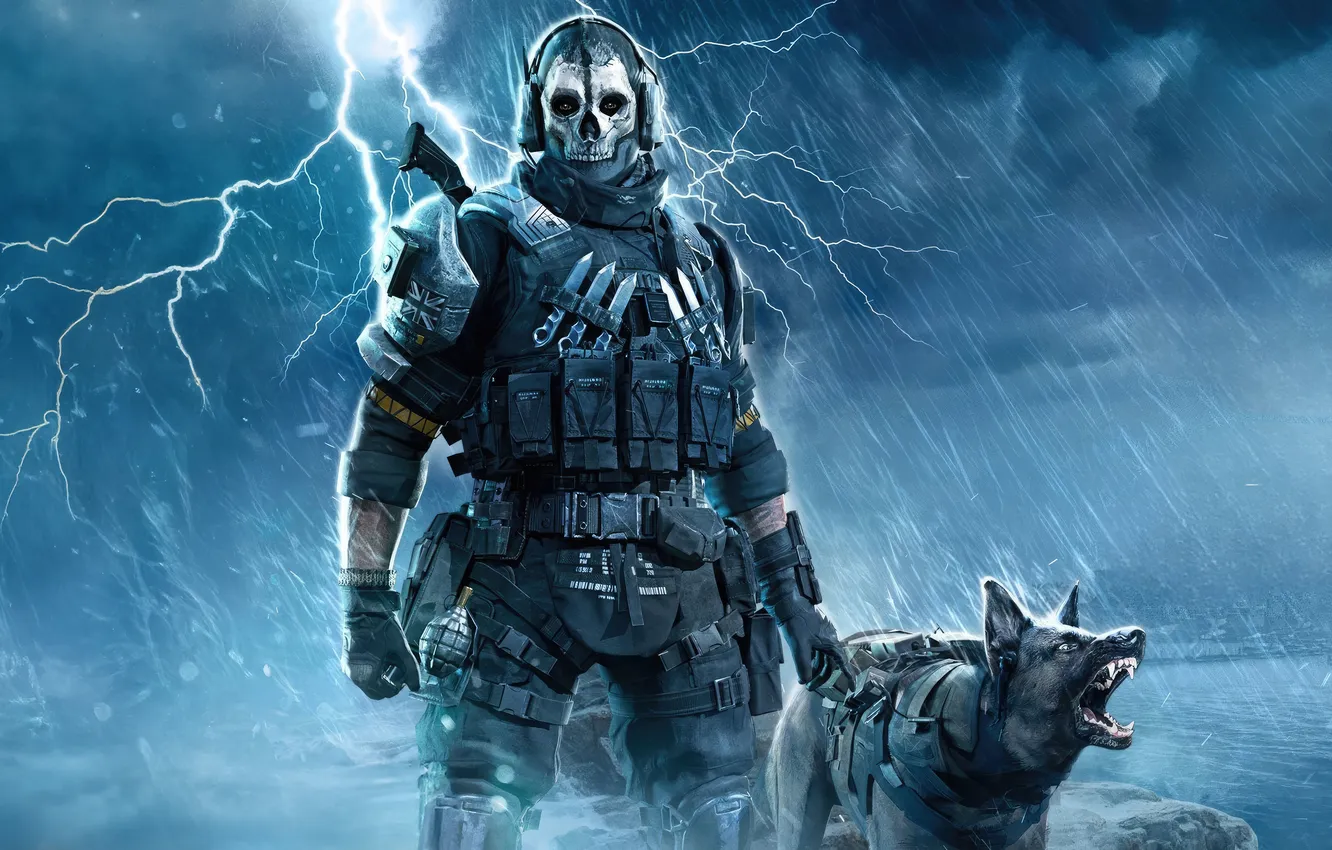 Photo wallpaper city, sake, gun, Call of Duty, soldier, rain, sea, ocean