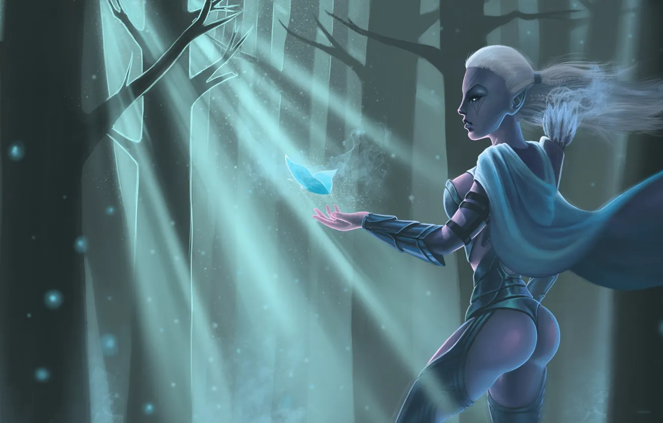 Photo wallpaper girl, butterfly, art, cloak, Traxex, dota2, Drow Ranger