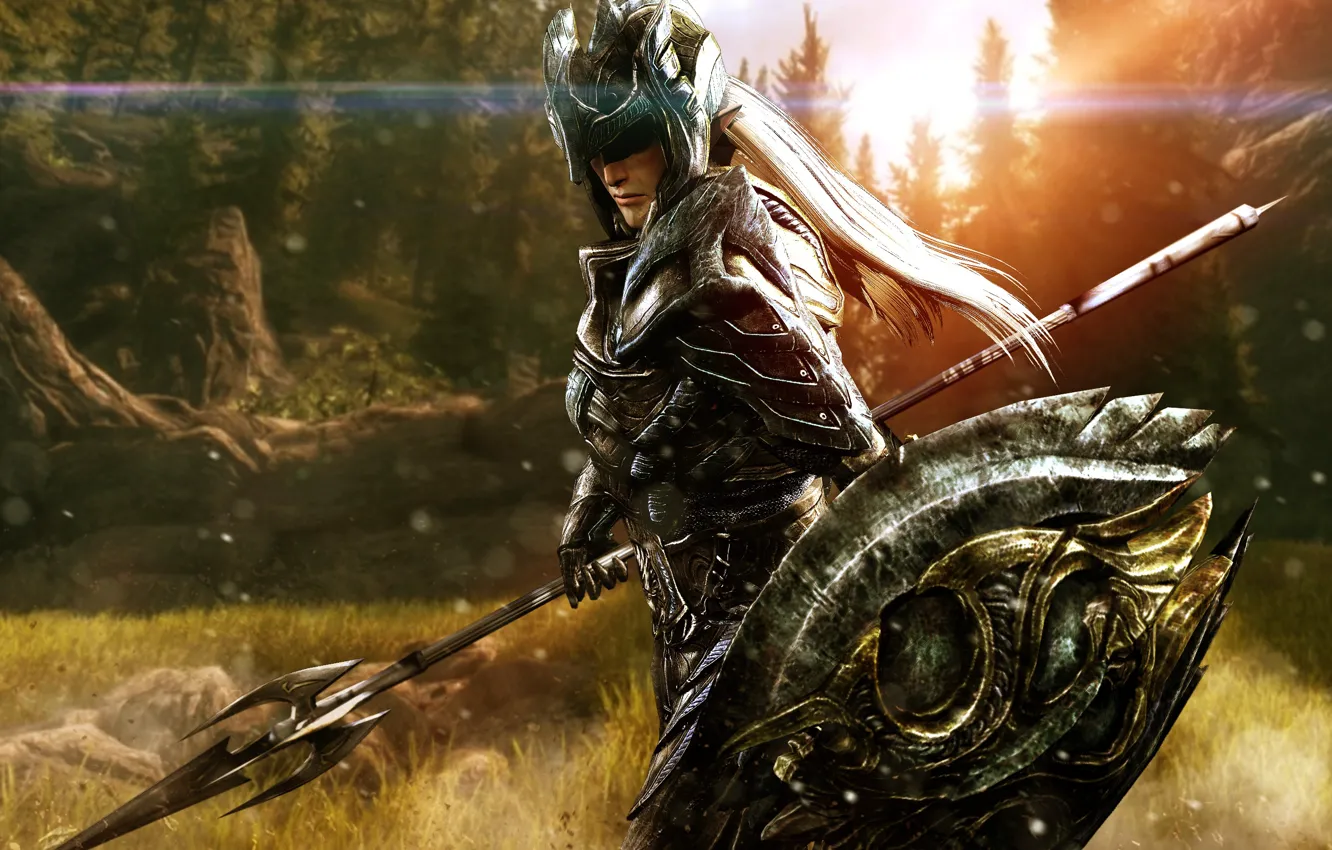 Photo wallpaper armor, forests, Skyrim, Elven Soldier