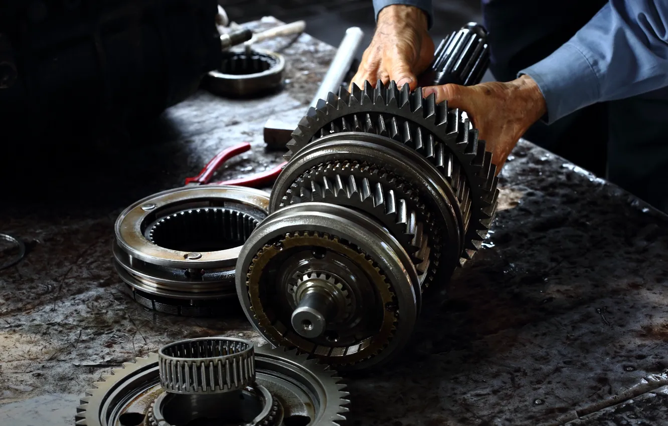 Photo wallpaper metal, gears, engine