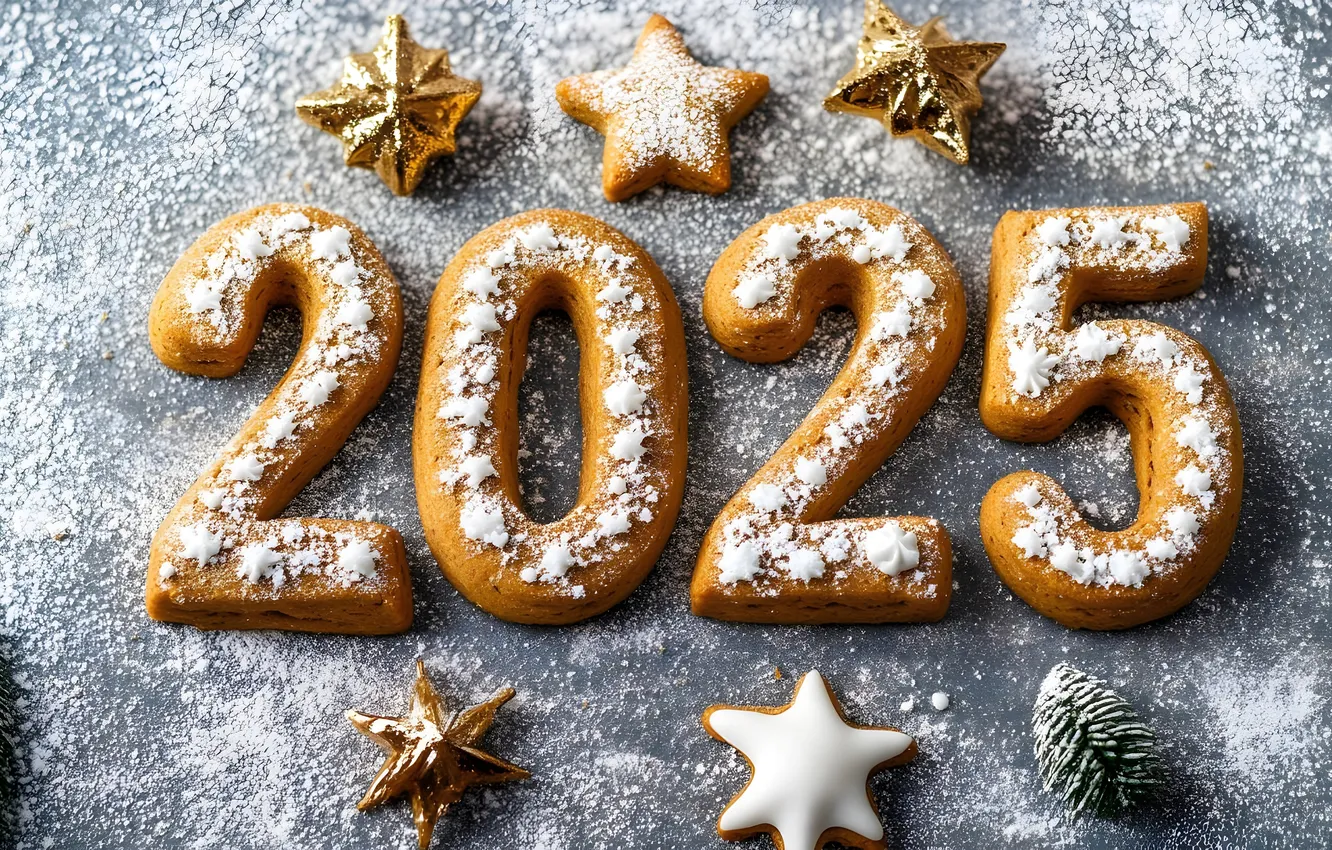 Photo wallpaper new year, figures, date, 2025, AI art, New Year 2025, neural network