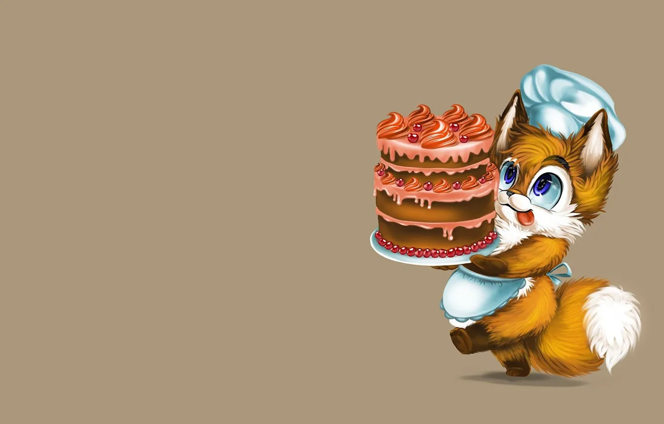 Photo wallpaper Fox, cake, cook