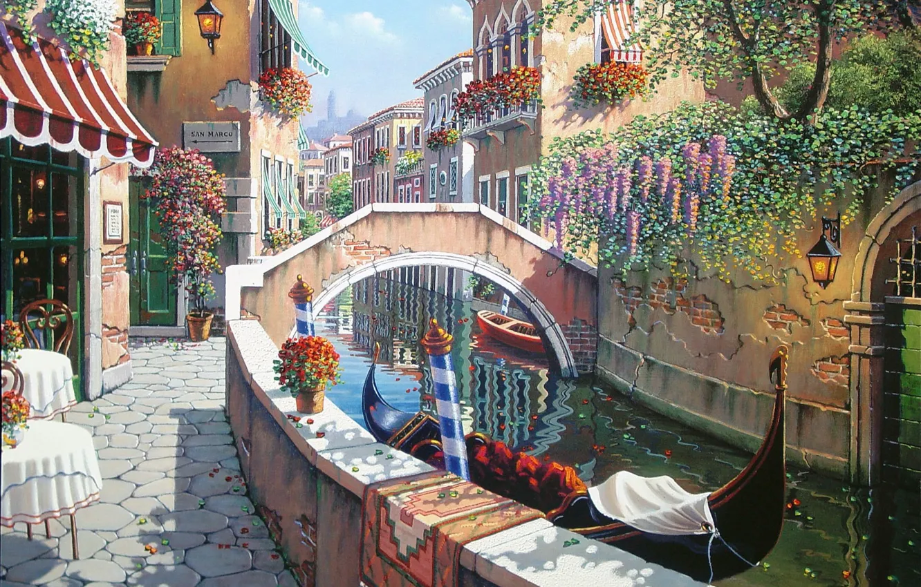 Photo wallpaper summer, flowers, Italy, Venice, channel, San Marco, painting, Italy