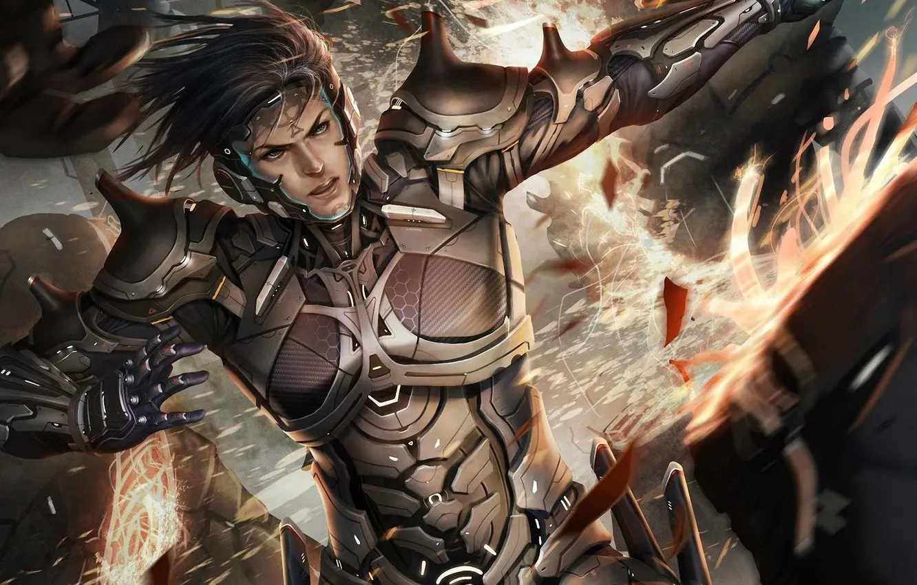 Photo wallpaper weapons, sword, art, sparks, armor, battle, guy, galaxy saga