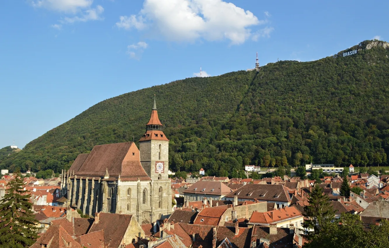 Photo wallpaper roof, mountains, panorama, Romania, Romania, Brasov, Brasov, Black Church