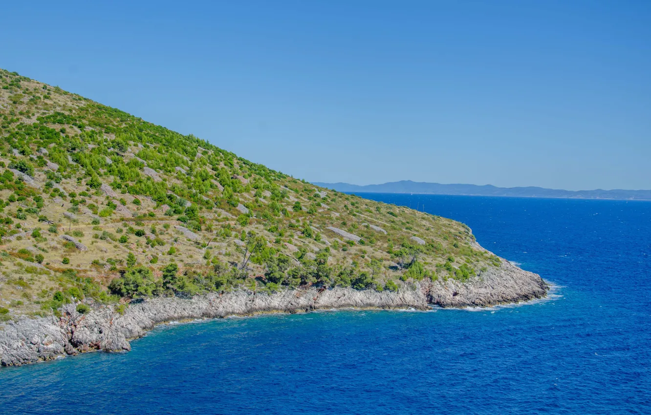 Photo wallpaper ocean, sea, sunny, coast, seascape, hill, summer