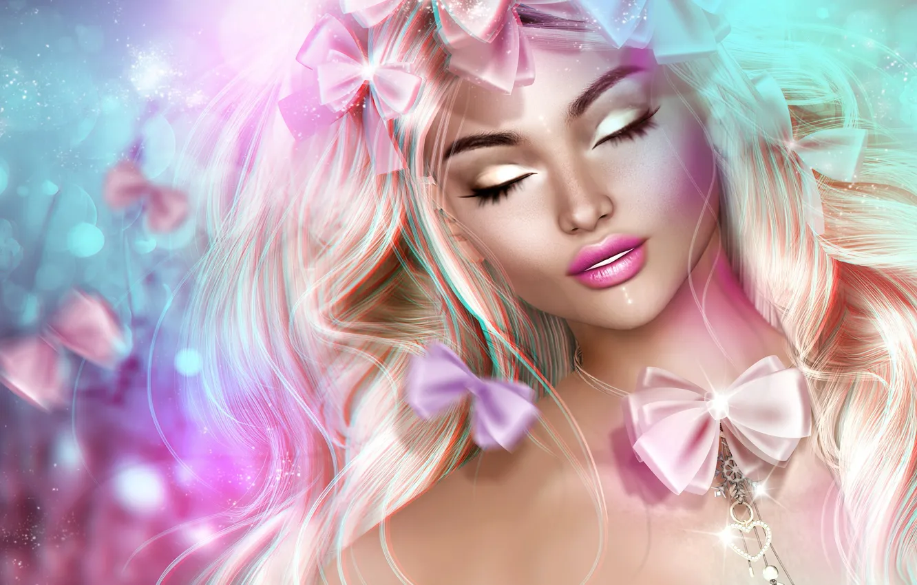 Photo wallpaper girl, face, hair, bow