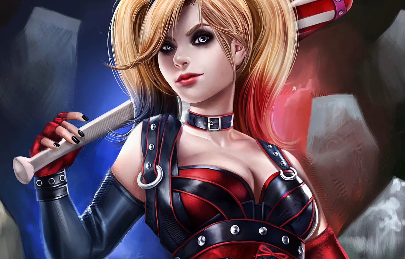 Photo wallpaper girl, the game, art, costume, Batman, characters, bit, Harley Quinn