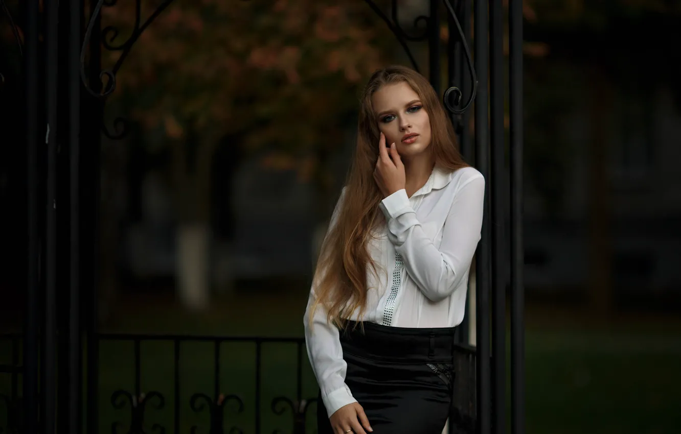 Photo wallpaper look, girl, sweetheart, model, skirt, portrait, blouse, light