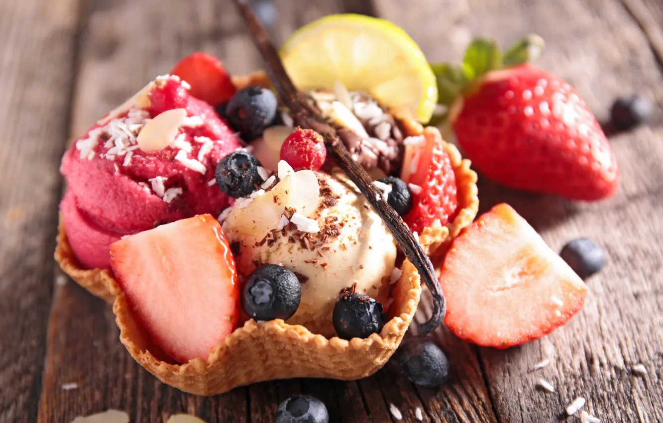 Photo wallpaper berries, ice cream, strawberry, vanilla, Oxana Denezhkina