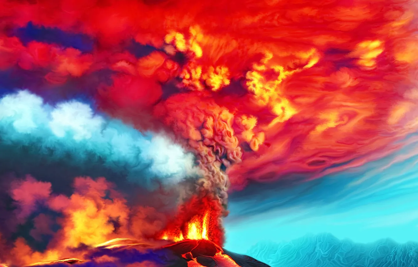 Photo wallpaper nature, the volcano, art, the eruption, lava, Nina Vels, Erupting volcano