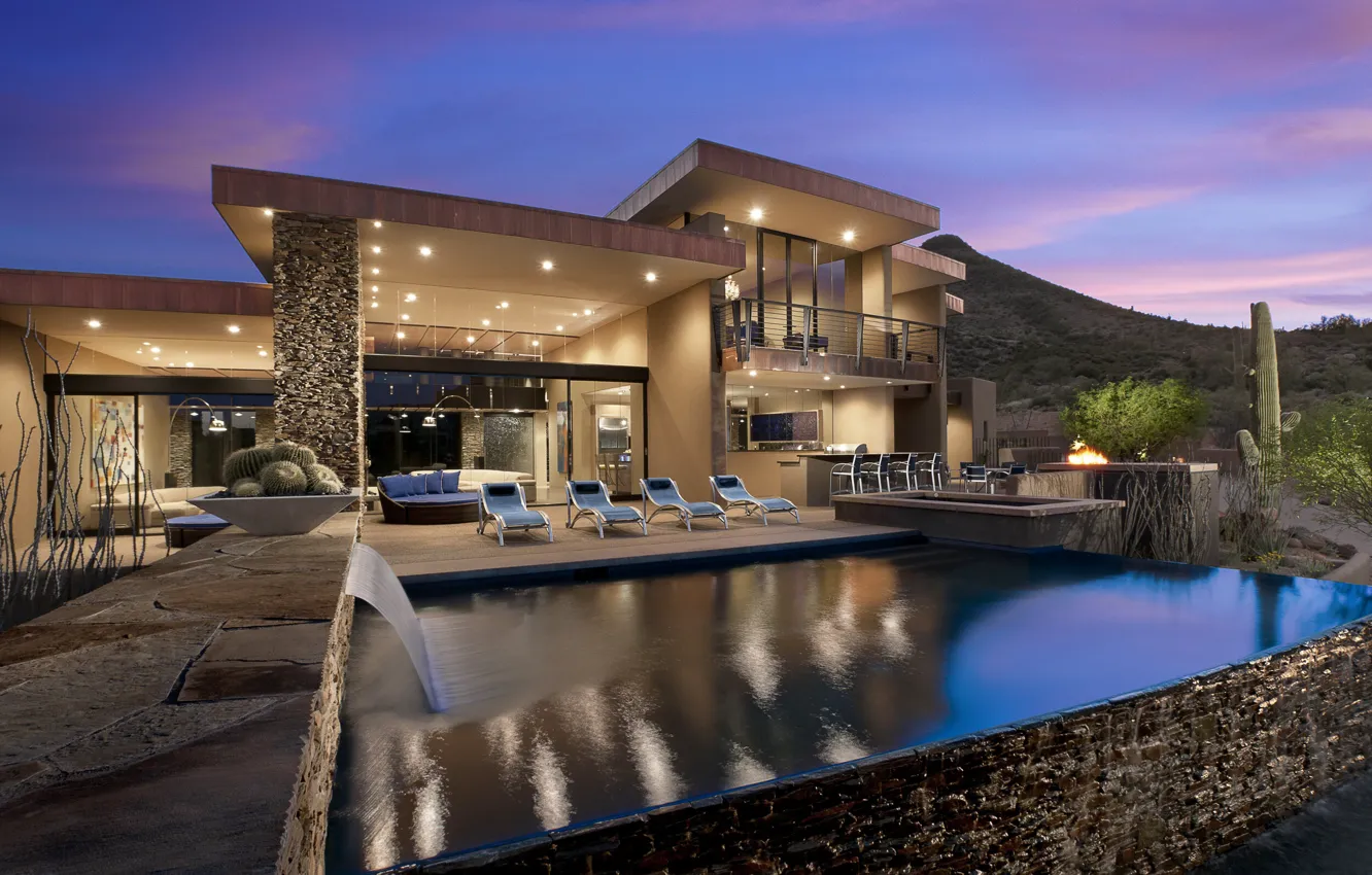 Photo wallpaper the evening, pool, lighting, AZ, architecture, Arizona, Scottsdale, Scottsdale