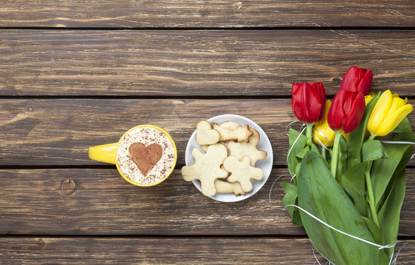 Photo wallpaper flowers, bouquet, colorful, tulips, love, heart, flowers, romantic