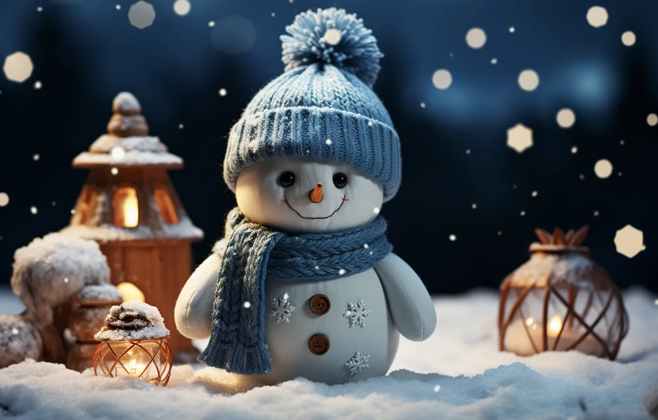 Photo wallpaper winter, snow, new year, Christmas, snowman, Christmas, winter, snow